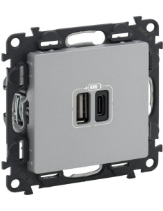 Legrand Розетка 2хUSB за зареждане тип A+C 3A 15W цвят Aлуминий Valena Life - 753306 - Цена | LEDs4economy