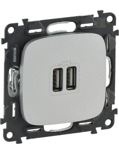 Legrand Розетка 2хUSB за зареждане тип A 2.4A 12W цвят Алуминий Valena Allure (комплект с механизъм) - 754997 - Цена | LEDs4econ