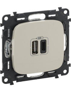 Legrand Розетка 2хUSB за зареждане тип A+C 3A 15W цвят Крем Valena Allure (комплект с механизъм) - 754966 - Цена | LEDs4economy