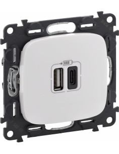 Legrand Розетка 2хUSB за зареждане тип A+C 3A 15W цвят Бял Valena Allure (комплект с механизъм) - 754965 - Цена | LEDs4economy