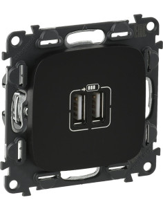 Legrand Розетка 2хUSB за зареждане тип A 2.4A 12W цвят Черен Valena Allure (комплект с механизъм) - 754998 - Цена | LEDs4economy