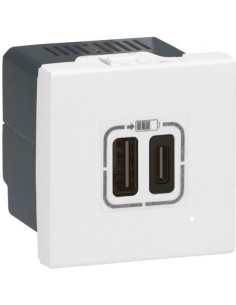 Legrand Розетка 2хUSB за зареждане тип A+C 3A 15W 2 мод. цвят Бял Mosaic - 077592 - Цена | LEDs4economy