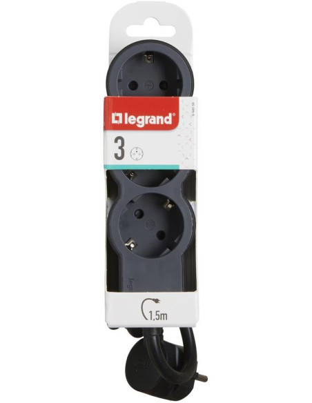 694550 Разклонител ЧЕРЕН 3x2P+E с кабел 1.5 метра / 1.5mm2 Standard NEW Legrand