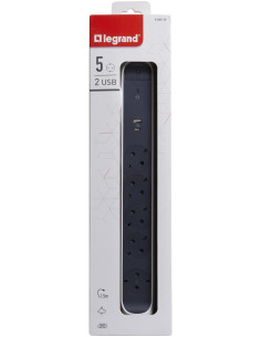 Legrand Разклонител БЯЛ 5x2P+E с кабел 1.5 метра с гръмозащита и USB A+C 3A 15W Premium NEW - 694510 - Цена | LEDs4economy