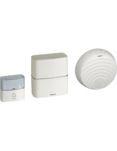 Legrand Безжичен звънец Serenity бял + Comfort бял 220V в комплект с бутон 200 метра IP54, 30 мелодии и опция за добавяне на MP3