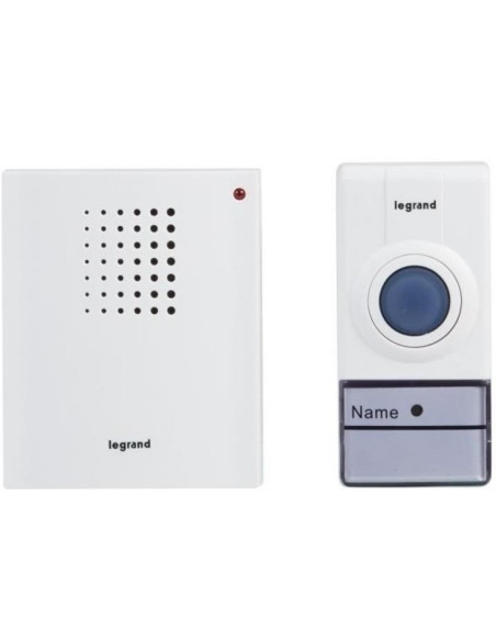 Безжичен звънец Essential бял комплект с бутон 50 метра IP44, 32 мелодии Legrand