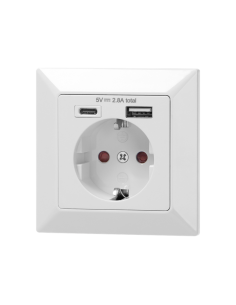 ORNO Контакт ШУКО 2P+E 16A + USB тип A+C 2.8A 14W цвят бял - OR-AE-13232(GS) - Цена | LEDs4economy