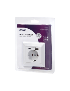 ORNO Контакт ШУКО 2P+E 16A + USB тип A+C 2.8A 14W цвят бял - OR-AE-13232(GS) - Цена | LEDs4economy 2
