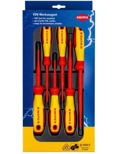 Knipex Комплект с 6 бр. отвертки VDE 1000V - 4х шлиц Slim и 2х 