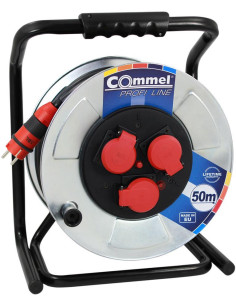COMMEL Макара метална 50м IP44 AT H05RR-F 3G2.5mm2 черен термична защита 3 шуко квадратна рамка - C200-325 - Цена | LEDs4economy