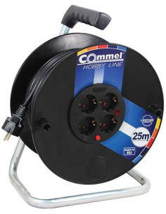 COMMEL Макара черна 25м IP20 H05VV-F 3G2.5mm2 термична защита 4 шуко - C0959 - Цена | LEDs4economy
