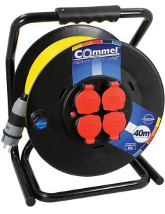 COMMEL Макара черна 30м IP44 AT N07V3V3-F 3G1.5mm2 жълт термична защита 4 шуко квадратна рамка - C200-367 - Цена | LEDs4economy