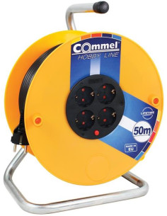 COMMEL Макара жълта 50м IP20 H05VV-F 3G1.5mm2 термична защита 4 шуко - C0957 - Цена | LEDs4economy