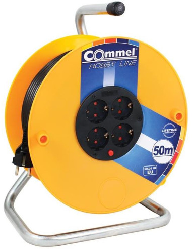 Макара жълта 50м IP20 H05VV-F 3G1.5mm2 термична защита 4 шуко Commel