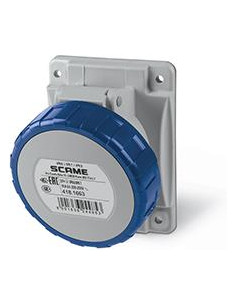 Scame Промишлен контакт 2P+Е 16A 200-250V IP66, 6h серия Optima панелен монтаж 70x87мм - 418.1663 - Цена | LEDs4economy