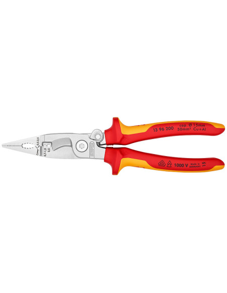 Knipex Клещи инсталаторски, хромирани, VDE 1000V жълто-червена 