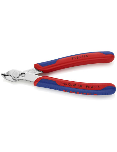 Клещи извити резачки Super-Knips, неръждаема стомана, синьо-червена ръкохватка 125мм, с отваряща пружина, Knipex