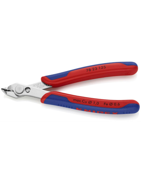 Клещи извити резачки Super-Knips, неръждаема стомана, синьо-червена ръкохватка 125мм, с отваряща пружина, Knipex