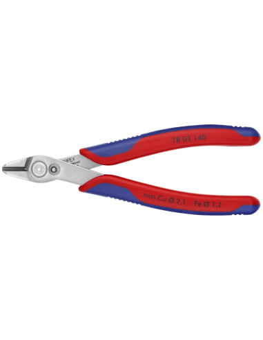 Клещи резачки Super-Knips, неръждаема стомана, синьо-червена ръкохватка 140мм, с отваряща пружина, Knipex