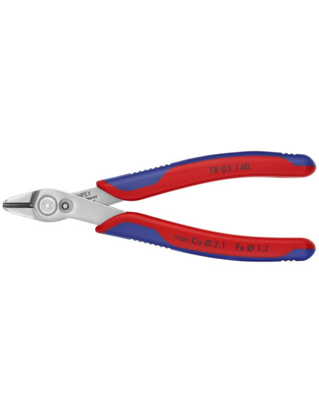 Клещи резачки Super-Knips, неръждаема стомана, синьо-червена ръкохватка 140мм, с отваряща пружина, Knipex