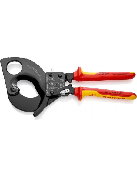 Ножици за рязане на кабел до 380мм2, VDE 1000V жълто-червена ръкохватка 280мм, с отваряща пружина, Knipex