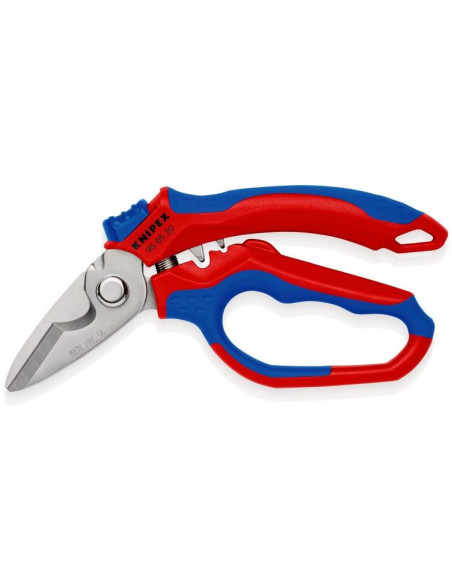 Ножици за рязане на кабел и кримпване, хромирани, синьо-червена ръкохватка 160мм, с отваряща пружина, Knipex