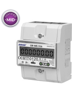 ORNO Трифазен електромер за ДИРЕКТНО мерене на ел. енергия, Modbus, еднотарифен, за DIN монтаж 4.5 мод, 80A, MID - OR-WE-516 - Ц 2