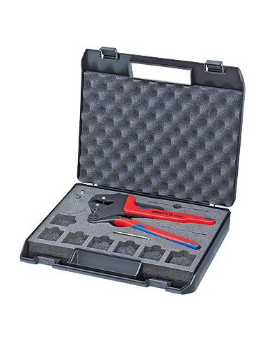 Клещи за кримпване на кабелни накрайници CrimpSystem в куфар, без челюсти, синьо-червена ръкохватка 200мм, с пружина, Knipex
