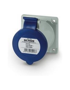 Scame Промишлен контакт 2P+Е 32A 230V IP54 ПРАВ серия Optima панелен монтаж 75х75мм - 423.3263 - Цена | LEDs4economy