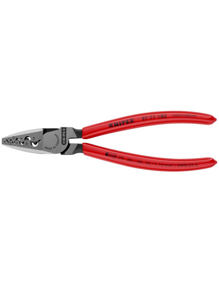 Клещи за кримпване на кабелни накрайници 0.25-16мм2, червена ръкохватка 180мм, Knipex