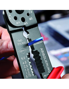 Knipex Клещи за кримпване на кабелни накрайници 0.5-2.5мм2 неизолирани, синьо-червена ръкохватка 230мм, - K9721215B - Цена | LED 2