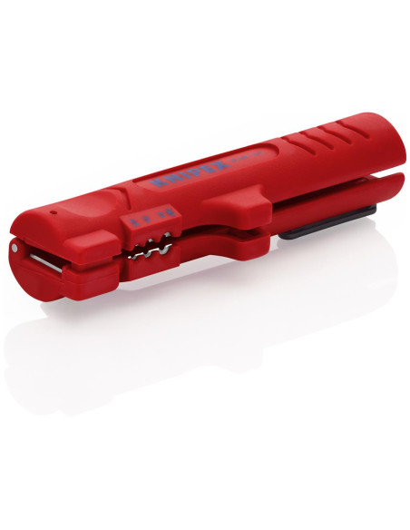 Инструмент за заголване на плоски и кръгли кабели, червена ръкохватка 125мм, с фиксатор, Knipex