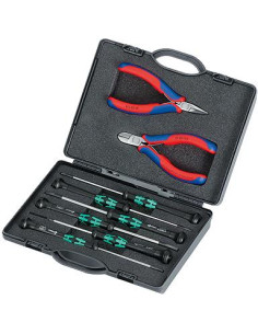 Knipex Комплект в куфар с 2 бр. клещи остър връх 115 мм (K3522115), резачки 115мм (K7702115) и отвертки Wera - 4х шлиц, 2х PH, -