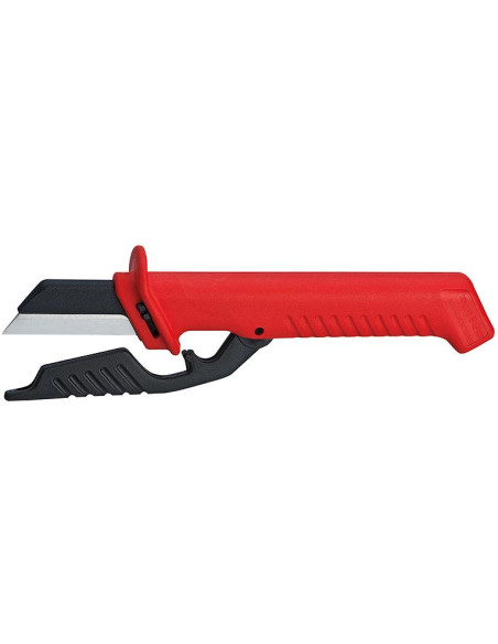 Кабелен нож с предпазител, сменяемо острие, VDE 1000V червена ръкохватка 190мм, Knipex