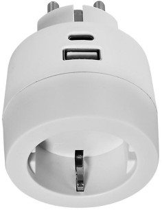 COMMEL Адаптер за контакт бял с USB A+C 1 х шуко - C240-801 - Цена | LEDs4economy 2
