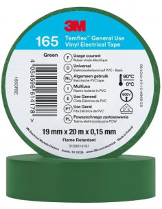 3M Изолационна лента Temflex 165 цвят ЗЕЛЕН 0.15мм х 19мм, дължина 20м - 3M740202011 - Цена | LEDs4economy