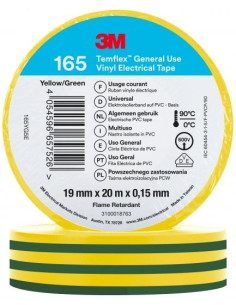 3M Изолационна лента Temflex 165 цвят ЖЪЛТО/ЗЕЛЕНА 0.15мм х 19мм, дължина 20м - 3M740202008 - Цена | LEDs4economy