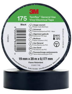 3M Изолационна лента Temflex 175 цвят ЧЕРЕН 0.18мм х 19мм, дължина 20м - 3M7401001 - Цена | LEDs4economy