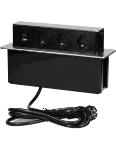 ORNO Мебелна кутия Pop-Up, с контакти 3х шуко, 2х USB тип A+C, кабел 2m, 273x65x93mm, цвят ИНОКС, - OR-GM-9014(GS)/B-G - Цена | 
