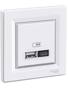 SE Розетка 2хUSB за зареждане тип A+C 2.4A 12W моноблок цвят Бял Asfora - EPH2700321 - Цена | LEDs4economy