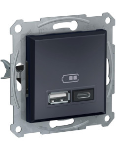 SE Розетка 2хUSB за зареждане тип A+C 2.4A 12W цвят Антрацит Asfora - EPH2700371 - Цена | LEDs4economy