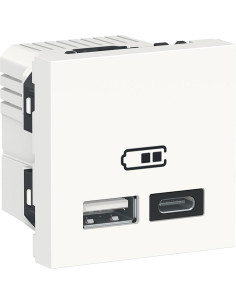 SE Розетка 2хUSB за зареждане тип A+C 2.4A 12W 2 мод. цвят Бял Unica - NU301818 - Цена | LEDs4economy