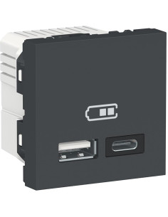 SE Розетка 2хUSB за зареждане тип A+C 2.4A 12W 2 мод. цвят Антрацит Unica - NU301854 - Цена | LEDs4economy