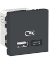 SE Розетка 2хUSB за зареждане тип A+C 2.4A 12W 2 мод. цвят Антрацит Unica - NU301854 - Цена | LEDs4economy