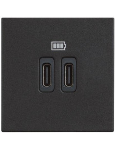 BTICINO Розетка 2xUSB за зареждане тип C 3A 15W 2 мод. цвят Черен /блистер/ Classia - RG4286C2 - Цена | LEDs4economy