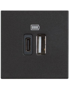 BTICINO Розетка 2xUSB за зареждане тип A+C 3A 15W 2 мод. цвят Черен /блистер/ Classia - RG4287C2 - Цена | LEDs4economy