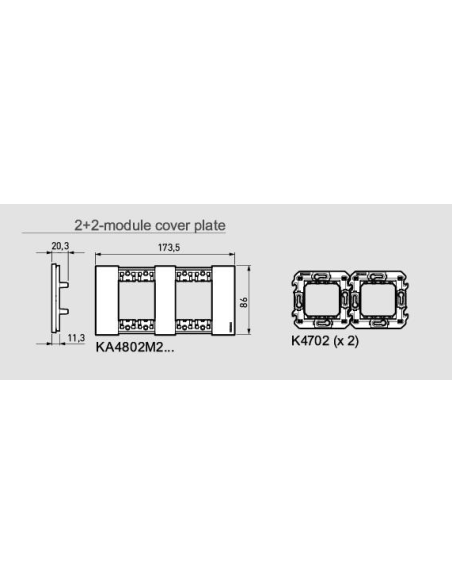 BTICINO Рамка 2x2 мод. цвят Лед (Ice) Living Now  - KA4802M2DW 