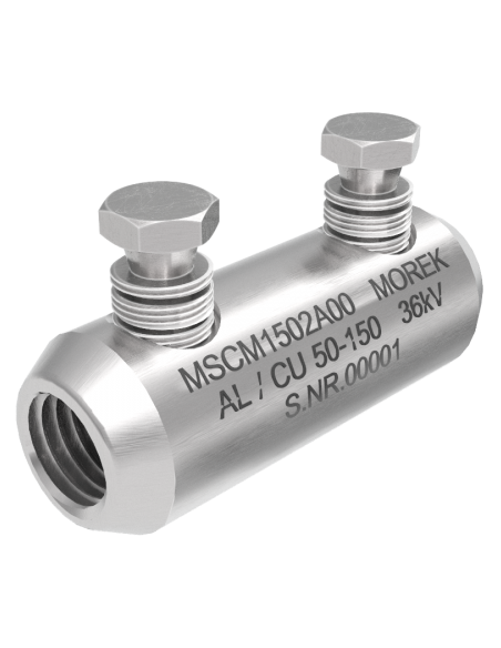 Кабелен съединител алуминиев покалаен Al/Cu 50-150mm 36kV MSCM150 2x късащ се болт M14 MOREK