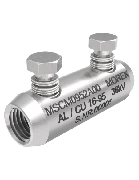Кабелен съединител алуминиев покалаен Al/Cu 16-95mm 36kV MSCM95 2x късащ се болт M12 MOREK
