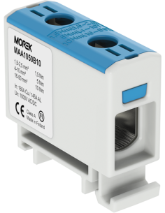 MOREK Тунелна клема СИНЯ 1P 160A с 2 отвора OTL50 1xAl/Cu 1,5-50mm² 1000V - MAA1050B10 - Цена | LEDs4economy